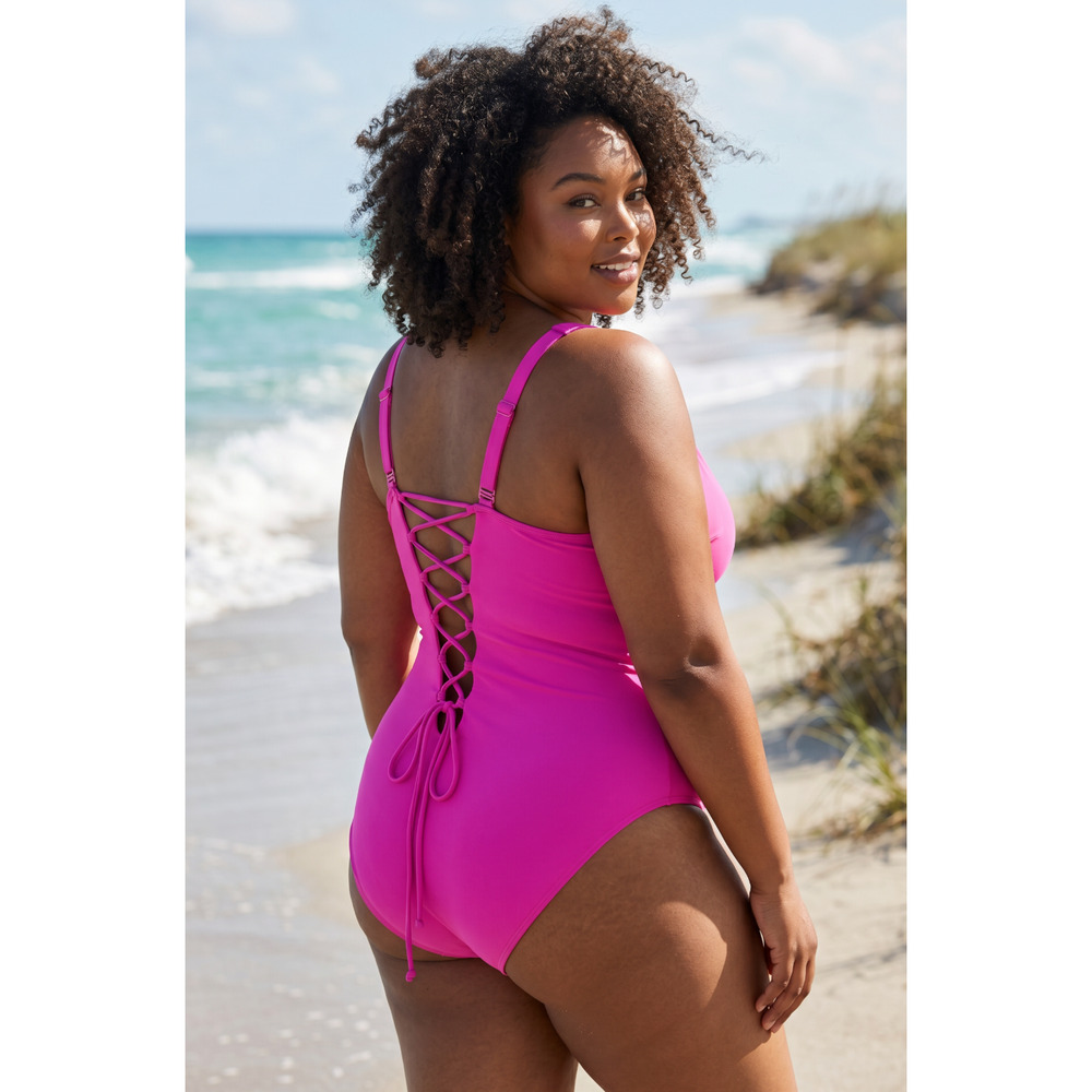 TA3 Squarey One Piece Swimsuit Pink 4X Regular Long NWT